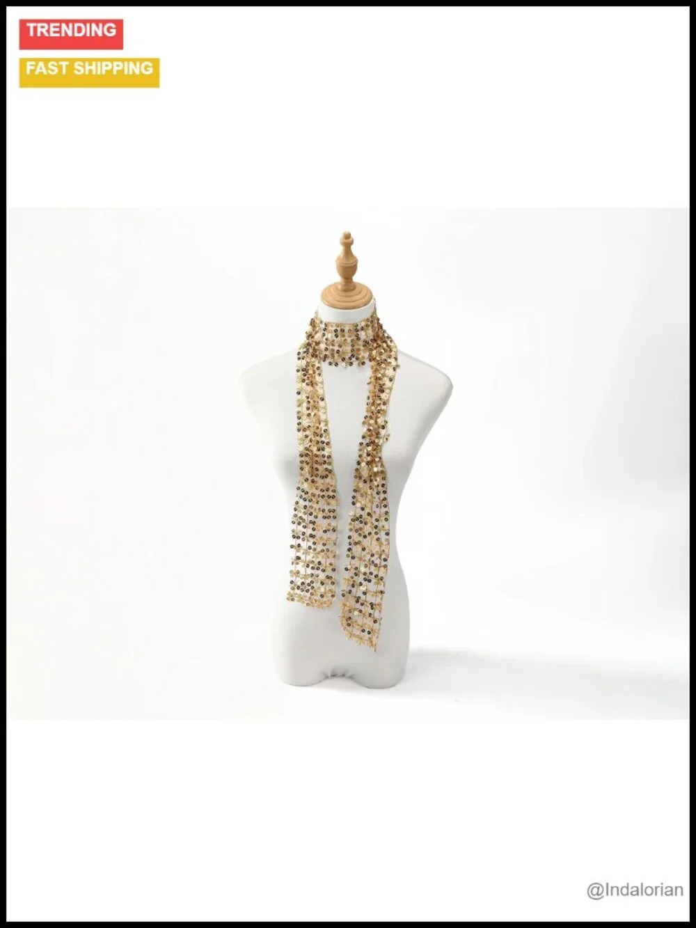 Sparkly Sequin Long Scarf for Women, Lace Lightweight Sequins Neck Tie Luxury
